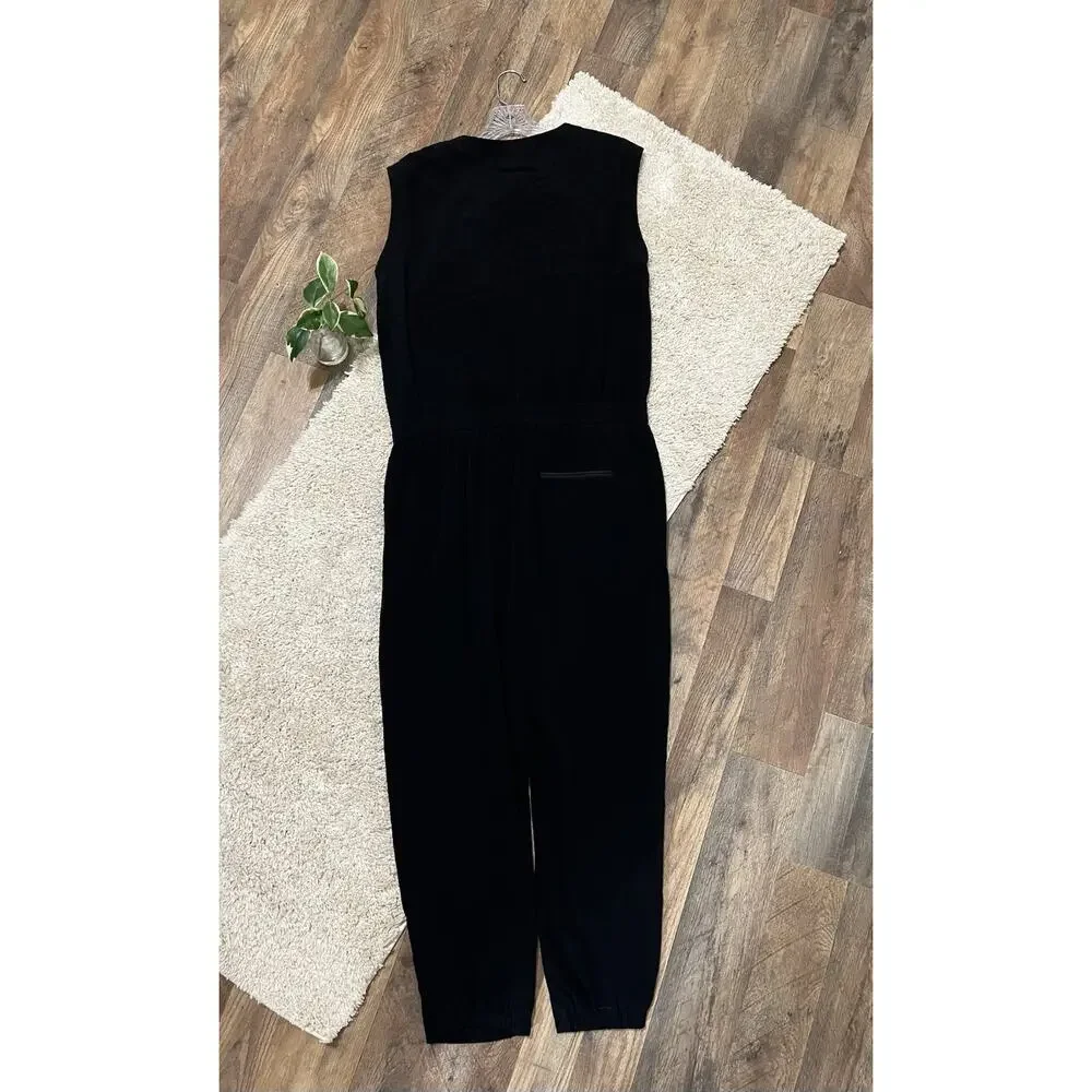 J.crew Size 8 Black Asymmetrical Zip Front Sleeveless 100% Viscose Jumpsuit